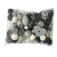 Holzperlen Mix weiß/schwarz, 100 g