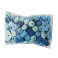 Holzperlen Mix hellblau/dunkelblau, 100 g