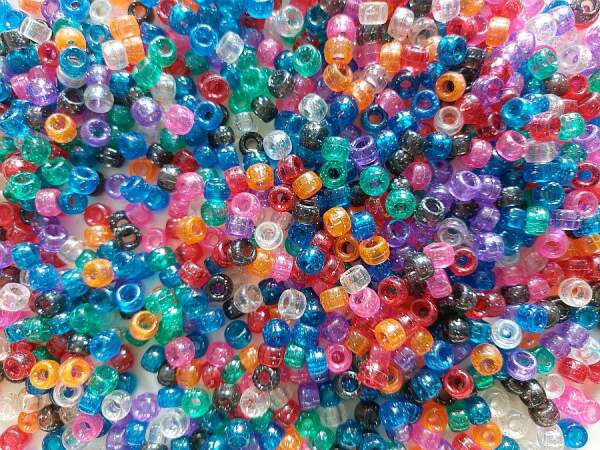 Kunststoffperlen rund mit Glitzer 1000 Stk bunte Farben, 250g,6x9mm Kongoperlen