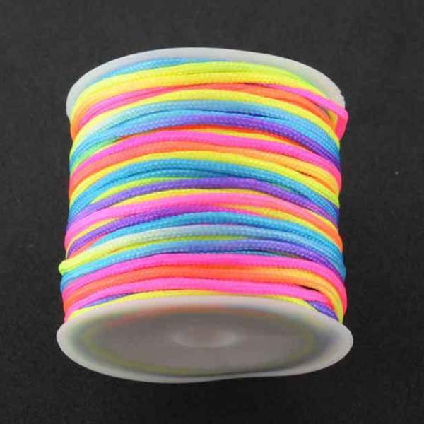 Knüpffaden neon, Regenbogen, 1 Rolle mit 18 m, 1,7mm starke Flechtschnur