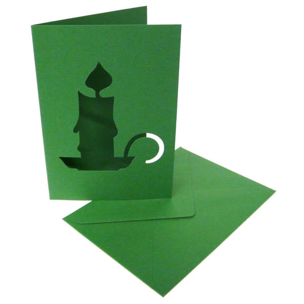 Doppelkarten Stanzung Kerze tannengrün, 5er Set