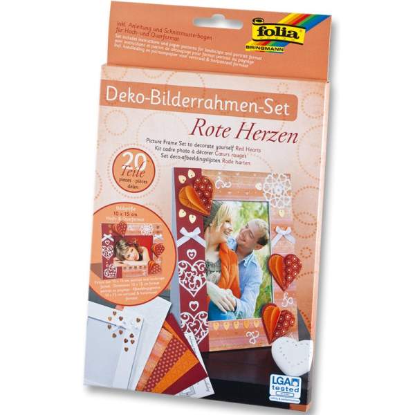 Bilderrahmen Bastelset Rote Herzen, 20 Teile