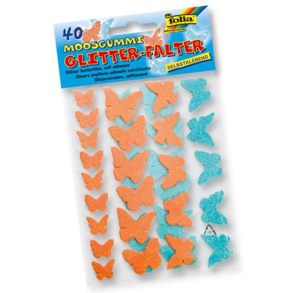 Moosgummi Glitter-Sticker Schmetterlinge, orange/blau, 40 Stück