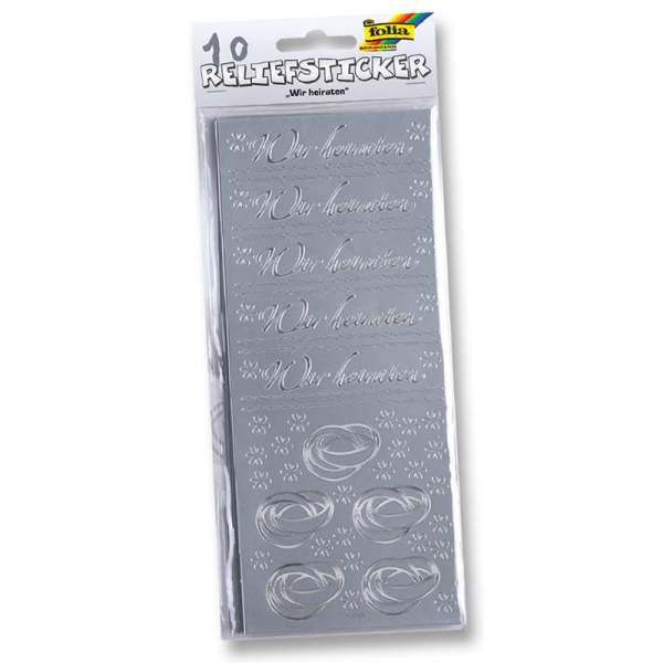 Reliefsticker Wir heiraten, 10 Blatt silber, ca. 10 x 24 cm
