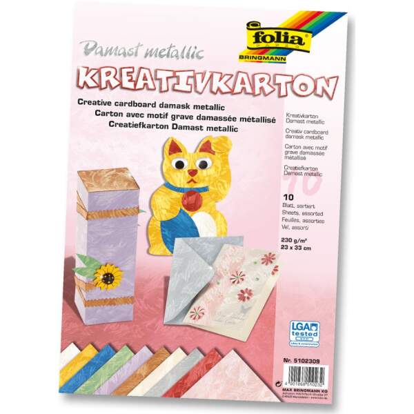 Kreativkarton Damast metallic, 10 Blatt, 23x33 cm, 230g/m²