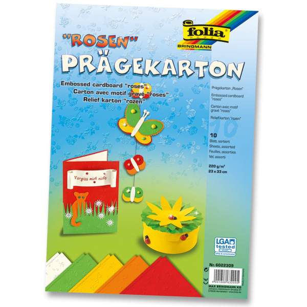 Prägekarton Rosen 10 Blatt, 23x33 cm, 220g/m²