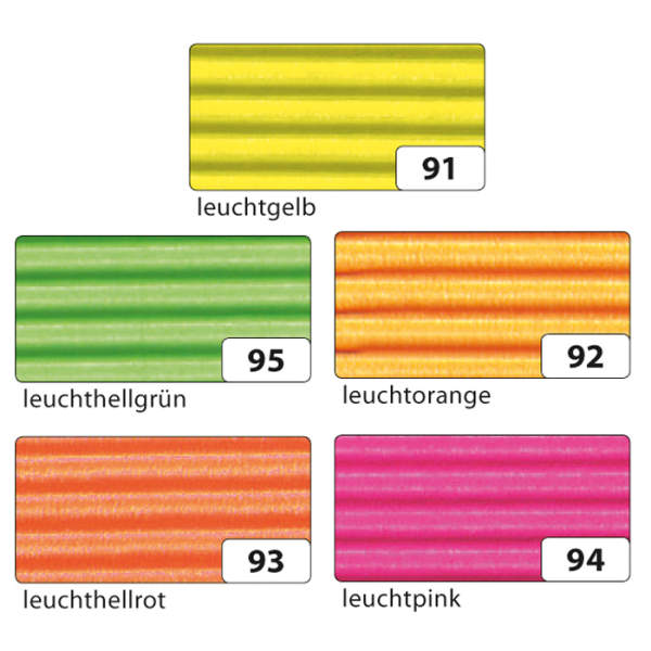 Wellpappe Leuchtfarben, E-Welle, 5 Farben, 50 x 70 cm, 10 Bögen