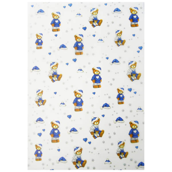 Transparentpapier Teddy silber/blau, 5 Blatt, 23x33 cm