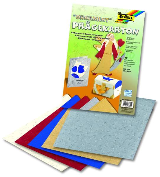 Prägekarton Ornament, 23x33 cm, 10 Blatt, farbig sortiert