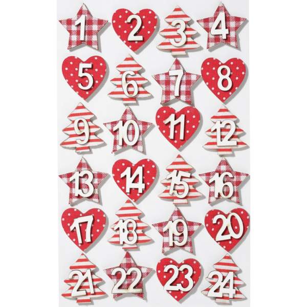 Zahlen Adventskalender mit Stoff, aus Holz