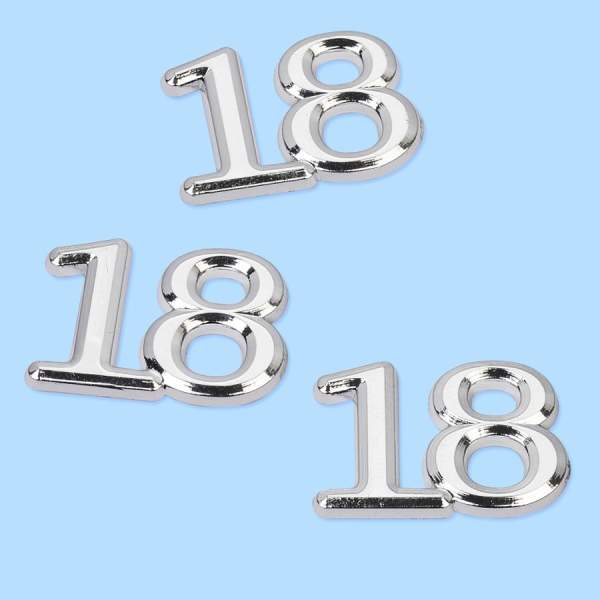 Streuteile 18, 10 Stück silber ca. 1,5 cm Geburtstagszahlen Zahlen