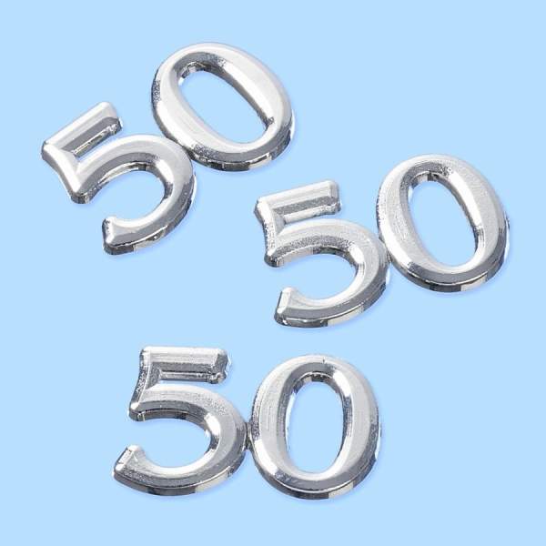 Streuteile 50, 10 Stück silber ca. 1,5 cm Geburtstagszahlen Zahlen