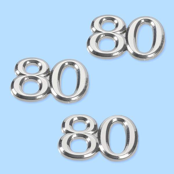 Streuteile 80, 10 Stück silber ca. 1,5 cm Geburtstagszahlen Zahlen