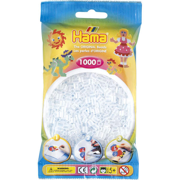 Bügelperlen transparent weiß, 1000 Stück, midi