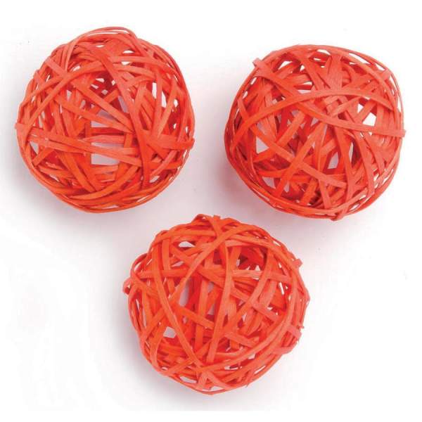 Rattankugel orange, 3 Stück, 6 cm Rebenkugeln