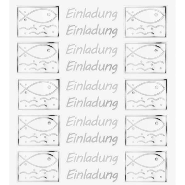 Hobby Design Sticker, Einladung Fisch silber