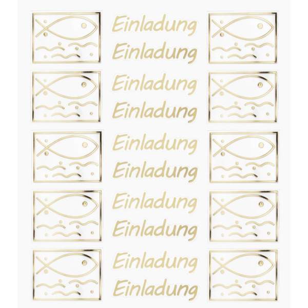 Hobby Design Sticker, Einladung Fisch gold