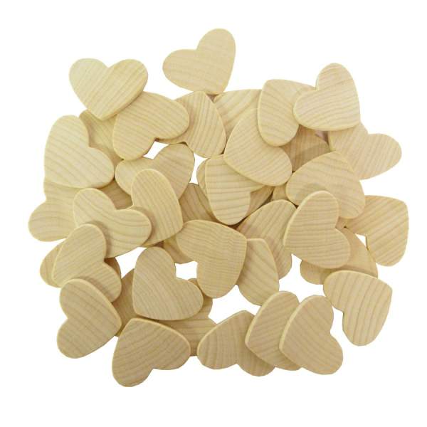 Holzherzen klein, Buchenholz 50 Stück natur, 33x25,5x3mm Streuherzen