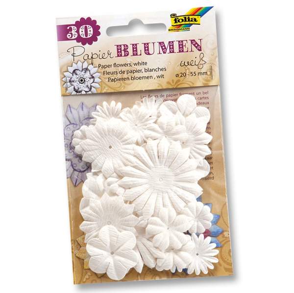 Papierblumen weiß, 30 Stück, Ø 2 - 5,5 cm groß