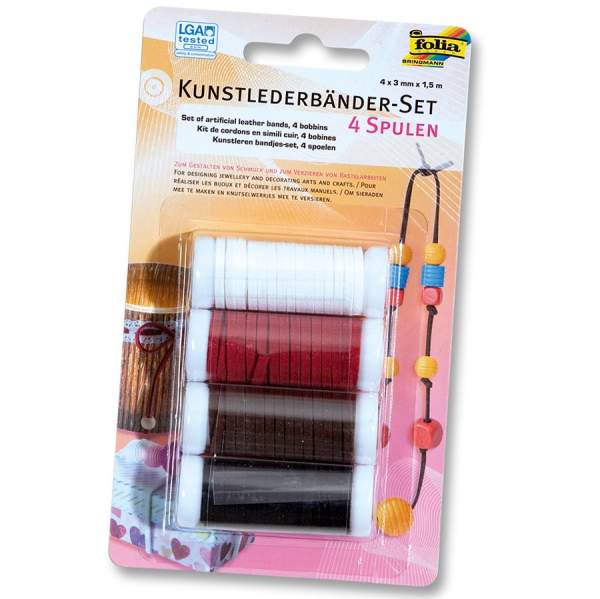 Kunstlederbänder Set, 4 farbige Spulen, je 1,5 m lang