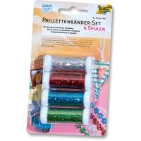 Paillettenbänder Set, 4 farbige Spulen, je 3 m lang