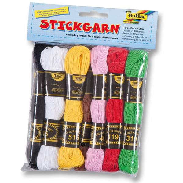Stickgarn 10 Bündel, je 40 m, in 10 Farben