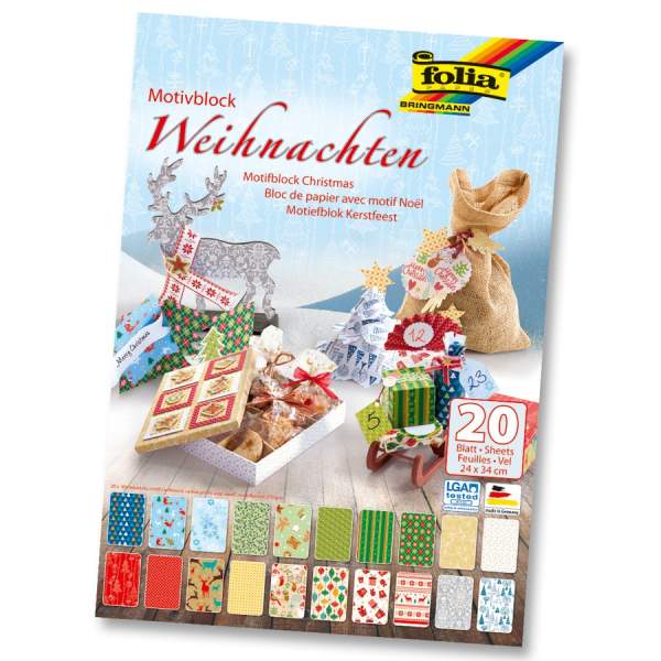 Motivblock Weihnachten 20 Blatt, 24x34 cm, 270 g/m² Motivpapier