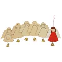 Holzanhänger Engel mit Glöckchen 6er Set, 7,5 x...