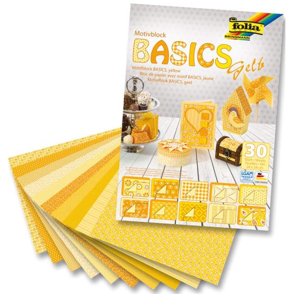 Motivblock BASICS Gelb, 30 Bögen, 24x34 cm Bastelpapier Motivpapier