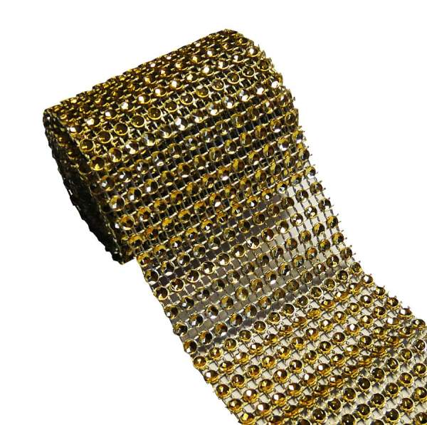 Dekoband mit Strasssteinen, gold, 5,5x180 cm