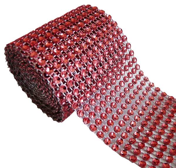 Dekoband mit Strasssteinen, rot, 5,5x180 cm