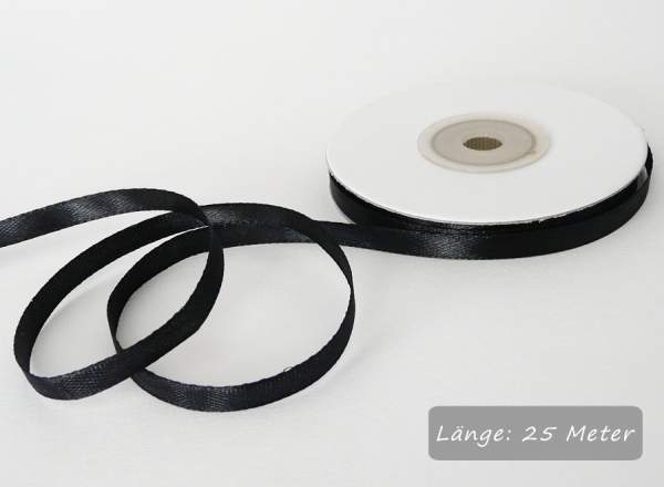 Satinband schwarz, Rolle 6mm breit, 25m lang