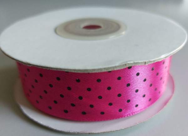 Satinband Punkte fuchsia, Rolle 25mm breit, 25m lang