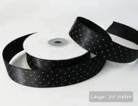 Satinband Punkte schwarz, Rolle 25mm breit, 25m lang