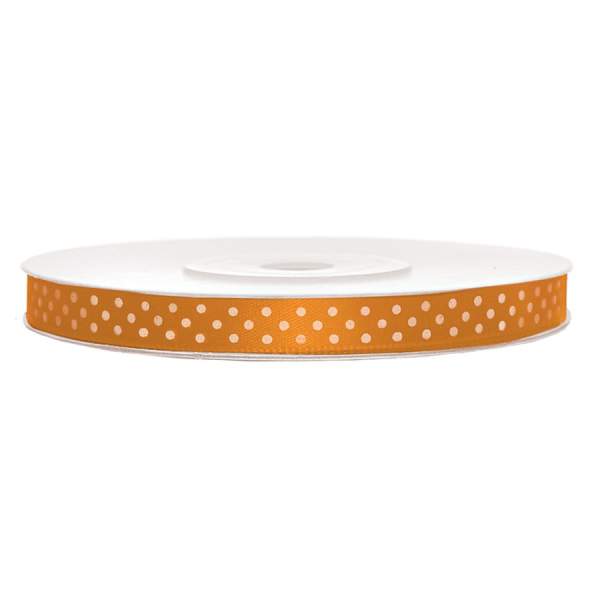 Satinband Punkte orange, Rolle 6mm breit, 25m lang