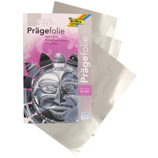 Prägefolienmappe 3 Blatt silber, 18,5x29,5 cm, 70µ