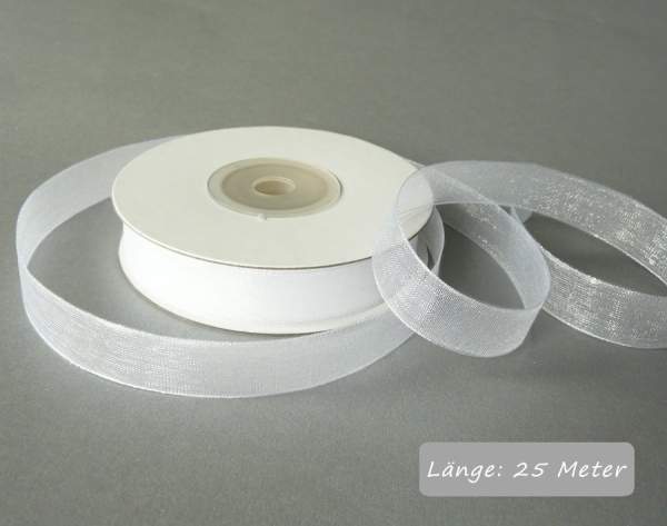 Chiffonband weiß, Rolle 12mm breit, 25m lang