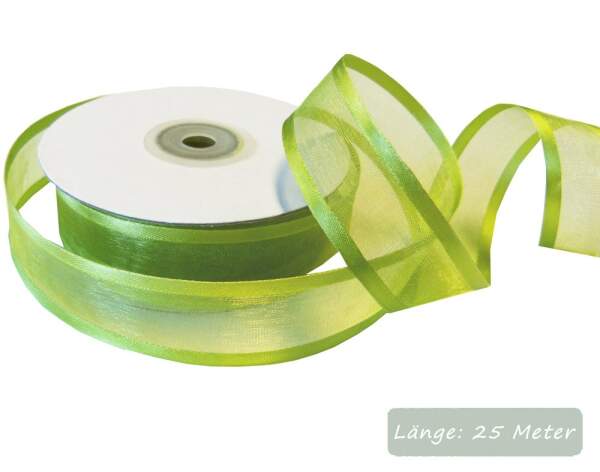Chiffonband mit Satinkante grüner Apfel, Rolle 25mm breit, 25m