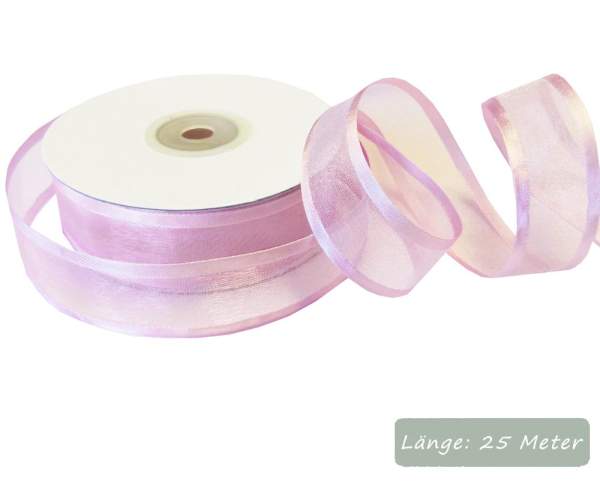 Chiffonband mit Satinkante lavendel, Rolle 25mm breit, 25m lang