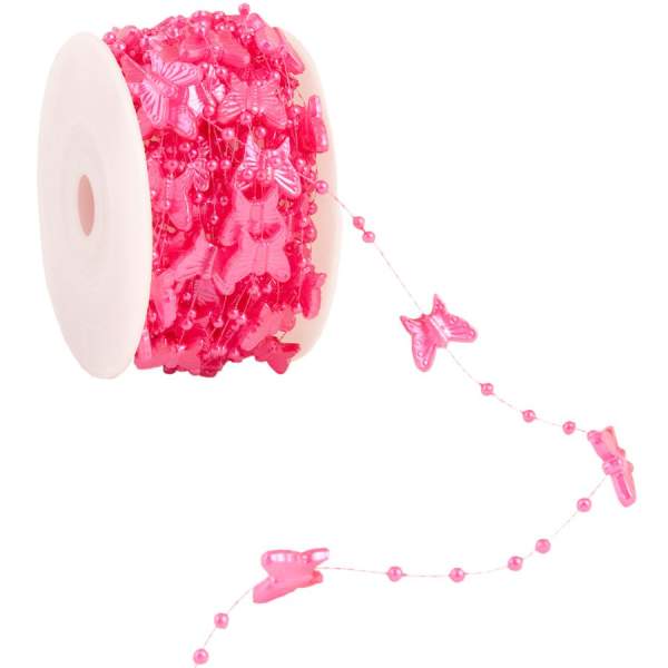 Perlenband pink mit Schmetterlingen 1 Rolle mit 10 m