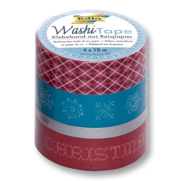 Washi Tape Weihnachten Set 4 Rollen Retro- Dekoband, selbstklebend