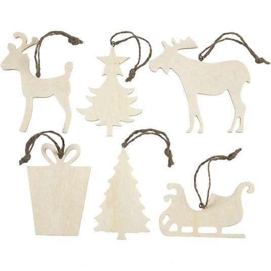 Weihnachtsanhänger Holz Holzhänger Holzdeko Set mit 6 Stück