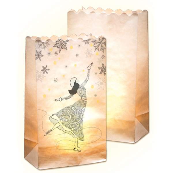 Lichtertüte mit Motivdruck Eistänzerin und Blanko, 10 Stück
