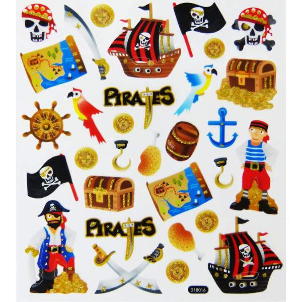 Fancy Glitter Sticker Piraten, 1 Blatt 15x16,5 cm