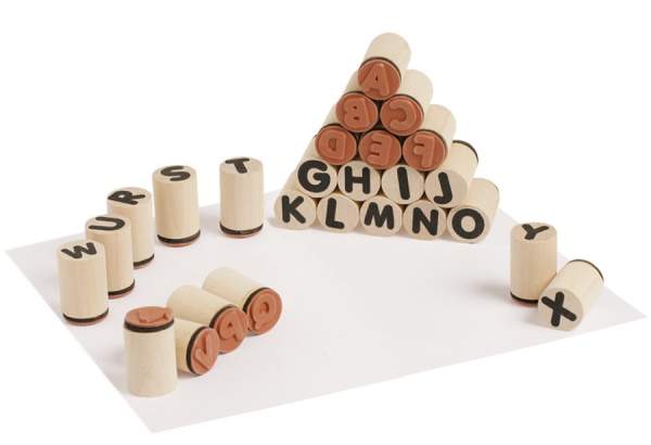 Holzstempel ABC, 26 Stück, Ø 2 cm