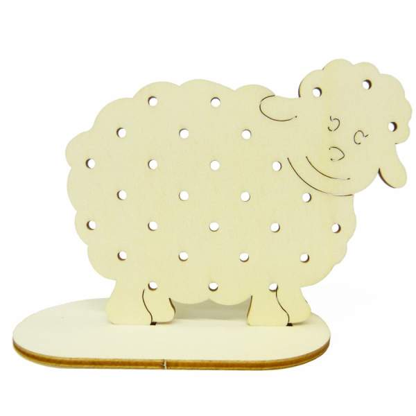 Flechtmotiv Schaf mit Standboden, ca. 14,5 x 11 cm, 4mm dick Schaf aus Holz, Holzschaf