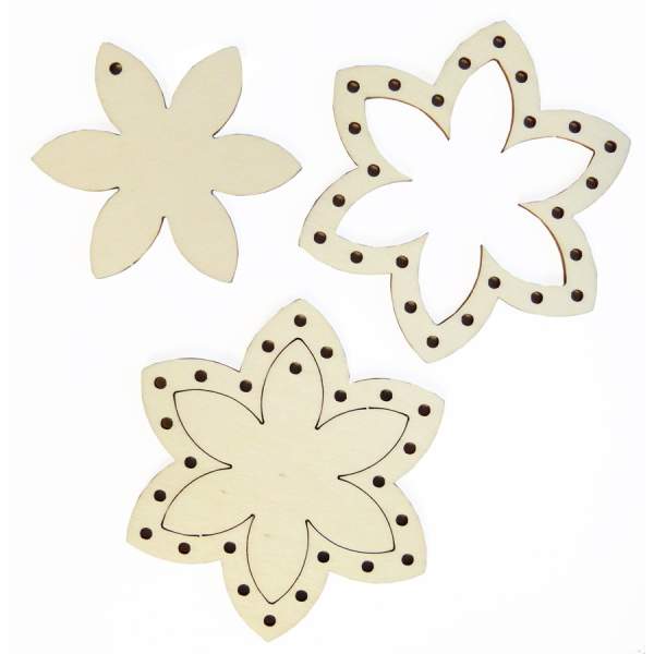 Flechtmotiv Blüte mit 6 Blättern Holzblume aus 2 Teilen 9,5cm günstige Staffelpreise