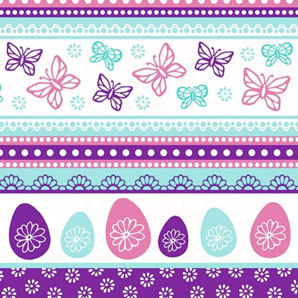 Papierservietten Frühling Ostern / Eier, lila türkis 3-lagig, 33x33 cm, 20 Stüc