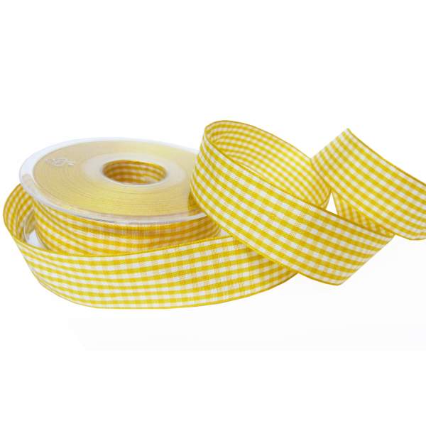 Karoband Vichy gelb weiß, Rolle 2,5 cm breit, 25 m lang