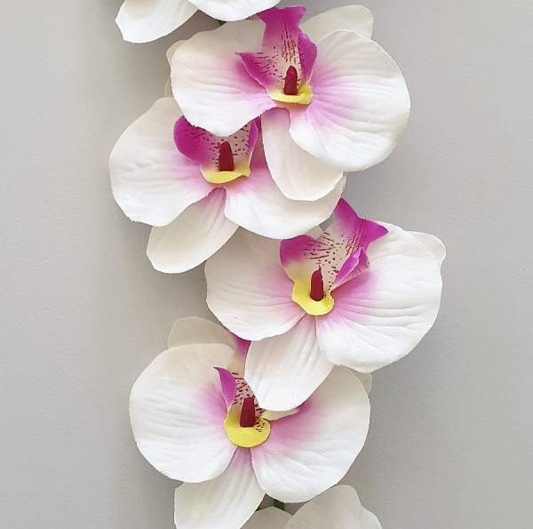Orchidee weiß-pink, 50 cm lang Seidenblume Kunstblume 1 Stück